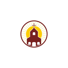 Wall Mural - Church with sun logo icon isolated on transparent background