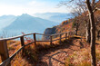 The hiking trail  with a panoramic view from Parco Valentino in autumn, Piani dei Resinelli, Lecco, Province of Lecco, Lombardy, Italy