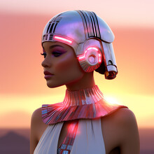 Schöne Frau Mit Futuristischen Helm