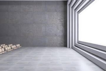 Poster - Clean cinema interior with mock up place on white screen and gray flooring. 3D Rendering.