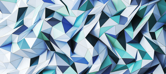 Poster - Creative wide blue geometric background. Landing page concept. 3D Rendering.
