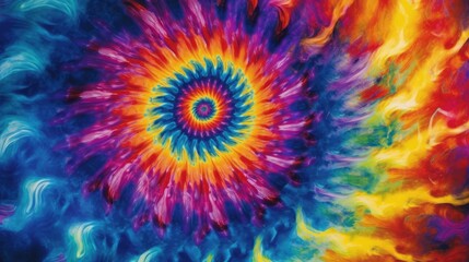 Wall Mural - abstract background with spiral tie dye pattern featuring a rainbow, ai generative