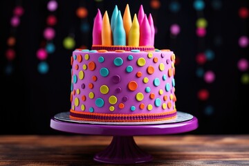 Poster - a colorful, decorated birthday cake on a cake stand