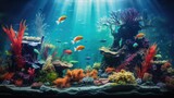 Fototapeta Do akwarium - An exquisite aqua scape featuring a lush underwater garden with vibrant aquatic plants, AI Generative