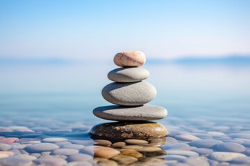 stack of pebbles in front of a tranquil sea