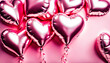 © anmitsu - Heart-shaped metallic balloons on pastel pink background. love concept. holiday celebration. Valentine's Day or wedding party