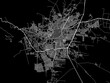 Vector road map of the city of  La Rioja in Argentina with white roads on a black background.