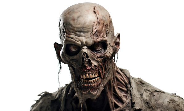 A very Scary Zombie ready to attack on transparent background png. Ai generative.