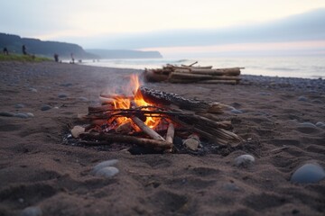 Sticker - unattended campfire on a beach, smoke fading