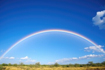  twinned rainbows arching across a pristine blue sky