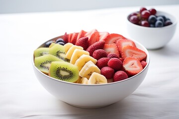 Wall Mural - a bowl of assorted fruit on a white table