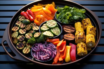 Sticker - high-angle shot of a grill plate with colorful veggies