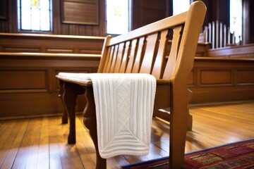 Poster - white prayer shawl draped over an empty synagogue chair