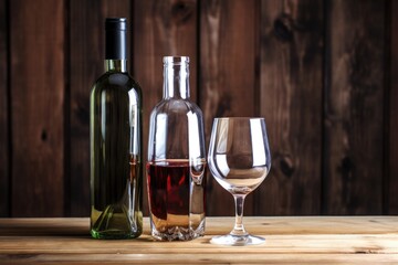 Sticker - a wine glass next to a bottle on a wooden surface