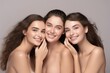 © VERTEX SPACE - healthy facial skincare cosmetic treatment ideas concept group of friend female portrait shot in studio healthy skin on beige color backdrop