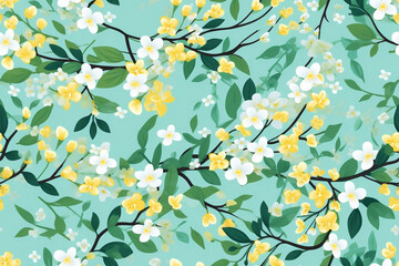 Wall Mural - Spring delicate green floral seamless pattern. Generated by AI