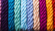 set of different colors Crochet yarn hank or Acrylic yarn background, clew of wool, colorful spools of thread