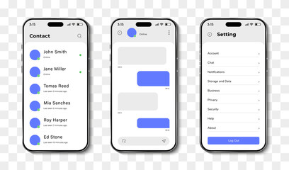 Poster - Smartphone template with chat messaging app with shadow. Smartphone chatting template speech bubbles. Phone chatting sms template