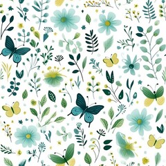 Wall Mural - Spring delicate green floral seamless pattern. Generated by AI