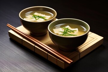 Sticker - miso soup served with chopsticks resting on the side