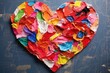 colorful heart-shaped paper mache artwork