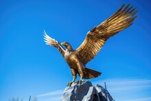 Golden Seagull Statue Against A Blue Sky