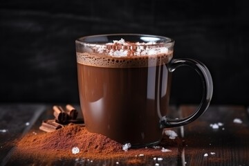 Canvas Print - mix of hot chocolate powder and water in a black mug