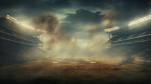The American Football Stadium Field, Enveloped In A Shroud Of Smoke, Adds An Air Of Excitement And Intensity To The Gridiron Action, Enhancing The Game's Atmosphere. AI Generated.
