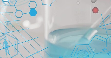 Poster - Animation of scientific data processing over laboratory dishes on grey background