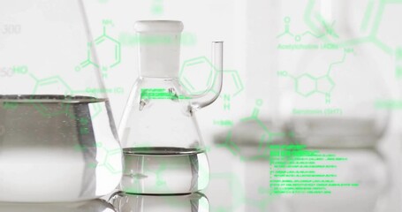 Poster - Animation of scientific data processing over laboratory dishes on grey background