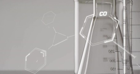 Poster - Animation of scientific data processing over laboratory dishes on grey background