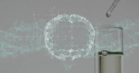 Poster - Animation of scientific data processing over laboratory dishes on grey background