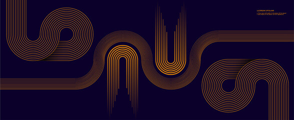 Aufkleber - Abstract elegant black background with shiny gold geometric lines. Modern golden diagonal rounded lines pattern. Luxury style. Horizontal banner template.
