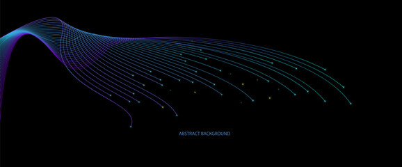 Aufkleber - Vector abstract light lines wavy flowing dynamic in blue colors isolated on black background for concept of AI technology, 