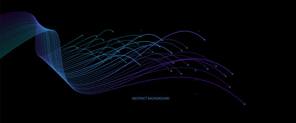 Aufkleber - Vector abstract light lines wavy flowing dynamic in blue colors isolated on black background for concept of AI technology, 