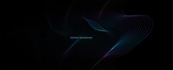 Aufkleber - Vector wave lines pattern smooth curve flowing dynamic  light isolated on black background,