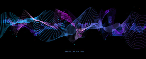 Aufkleber - Vector wave lines smooth flowing dynamic blue green gradient light isolated on black background for concept of technology, digital, communication, science