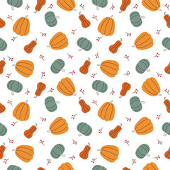 Wall Mural - Seamless pumpkins with red berry