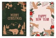 Collection Of Vintage Holidays Greeting Cards. Christmas Greeting Cards, Happy Holidays Cards. Editable Vector Illustration.