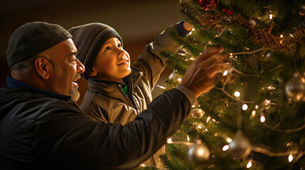 Wall Mural - Final Star Placement: Father and Son Complete the Tree