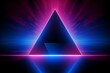 Abstract neon background with bright interacting neon triangle and dynamic stripes in modern ultraviolet lighting. Blue pink spectrum. 3D illustration. Generative AI