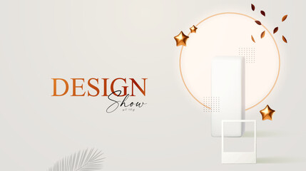 Wall Mural - 3d realistic product display design template. white scene with podium. elegant vector platform. stag