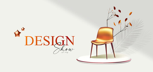 Wall Mural - 3d realistic product display design template. white scene with chair podium. elegant vector platform