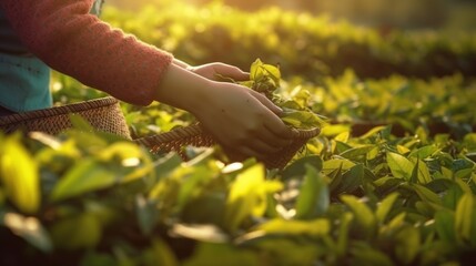 Wall Mural - Tea picker women harvesting tea leafs in a tea plantation