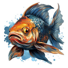 Watercolor Goldfish Illustration, Generative Ai