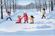 Children play in the snow during the winter holidays. Generative AI