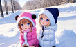 Children play in the snow during the winter holidays. Generative AI