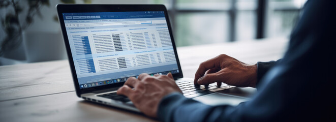 Poster - Close up shot of unrecognisable businessman using laptop at the office