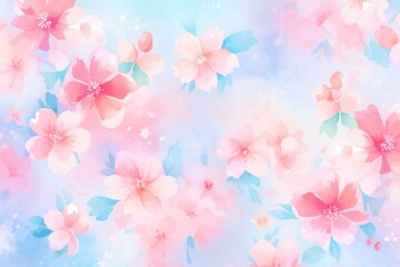 Wall Mural - Colorful Blue And Pink Flower Watercolor Pattern Background. Wallpaper. Valentine's Day Banner. Abstract. Winter. Christmas. Generative AI