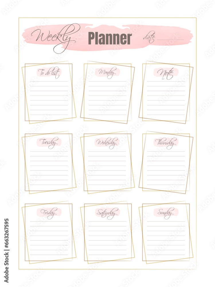 Weekly planner. Vector illustration. Template. Simple printable to do ...